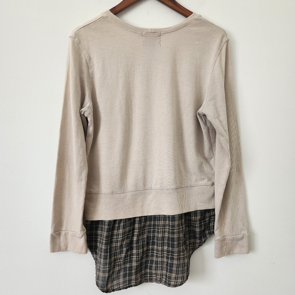 Monrow Women's French Plaid Double Layer Sweatshirt in Fawn Size Medium - Picture 9 of 12